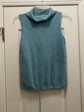 Co-Operative Size Medium Sweater Blue Angora Lambswool Mock Neck Sleeveless