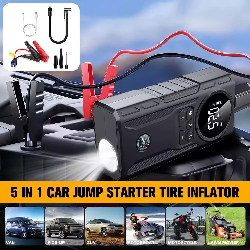 Car Jump Starter with Air Compressor 99800mAh Battery Jumper Box Charger Booster