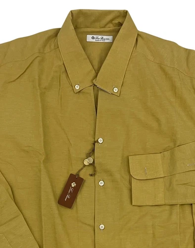 Loro Piana Mustard Cotton and Linen Shirt Size Medium Made in Italy