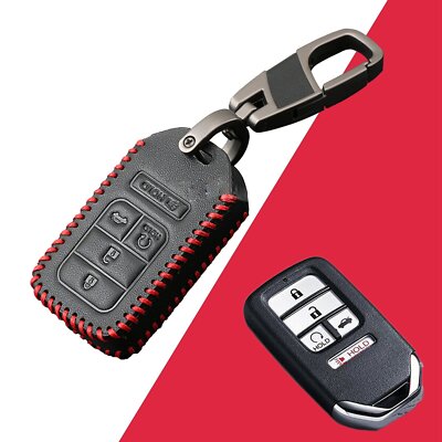 CR-V Key Protector Carbon Fiber Style Key Fob Cover For Honda Civic/Accord/ CR-V/HR-V/Pilot (2022-2025, 5-Button) With Keychain ABS Key Cover With Silicone