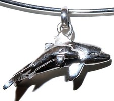      6.19G HEAVY Solid 925 Sterling Silver Dolphin Mama Baby Swim Charm Pendant