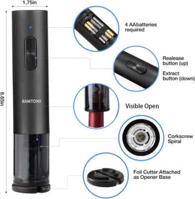 Electric Wine Bottle Opener, Battery Operated Wine Opener Corkscrew