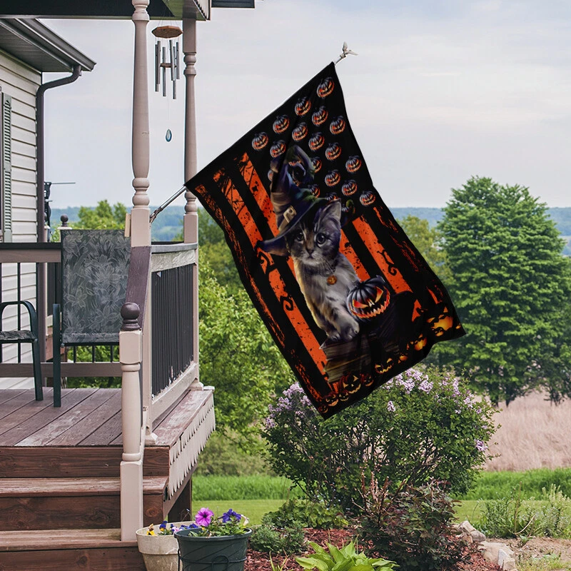 Cat Happy Halloween Flag, Cat Pumpkin Flag, Cat Witch Flag