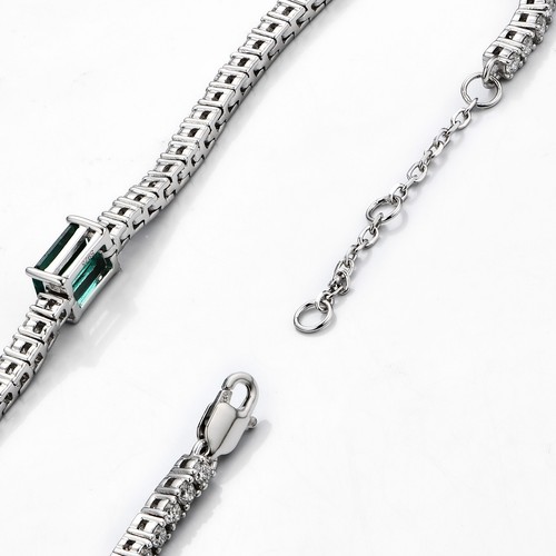 18K White Gold Plated Silver Bracelet With 3.20 TCW Lab Grown Emerald & Diamond - Picture 3 of 7