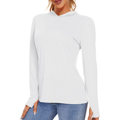 UPF50+ Womens Long Sleeve Hoodie UV Block Skin Protection Outdoor Sport T-Shirts