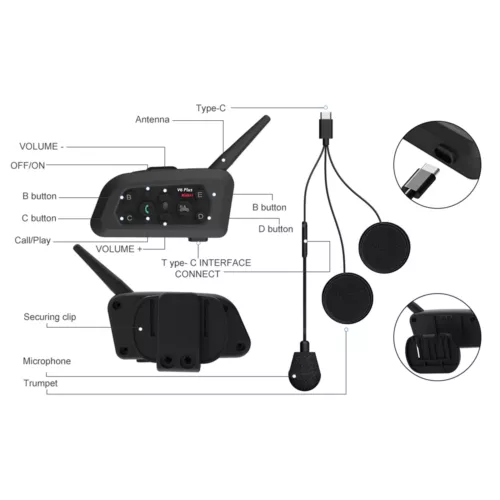 2x V6 Pro Motorcycle Helmet Intercom Bluetooth Headset 6 Riders 1500m Interphone - Picture 10 of 18