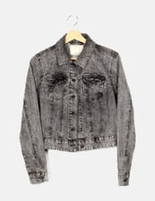 Life In Progress Denim Jacket Womens Large L Cropped Button Up Trucker - Gray