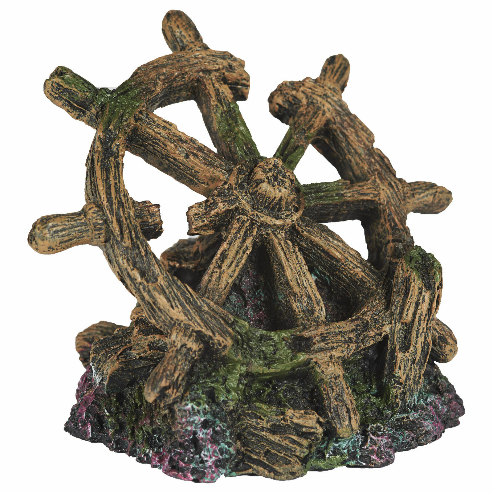 Shipwreck Wheel Aquatic Ornament - Fish Tank Decoration