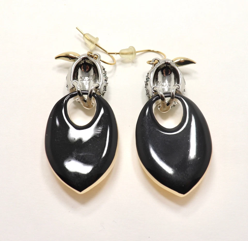 ALEXIS BITTAR YELLOW LUCITE WITH GREEN CRYSTAL APPLE DROP/DANGLE EARRINGS - Image 3 of 4