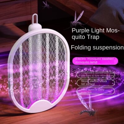 Raquette électrique Anti-moustiques - Rechargeable USB, Taille 43x17cm, Couleurs Vert/gris