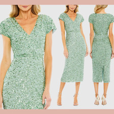 NWT MAC DUGGAL [ 12 ] 10766 Sequined Short Sleeve Wrap Over Cocktail Dress J949