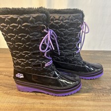 JOJO SIWA SNOW BOOTS SIZE 6 QUILTED BLACK PURPLE