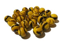 25 Murmeln Hummel gelb schwarz ca. 16mm aus Glas, Glasmurmel, Glaskugel (120070)