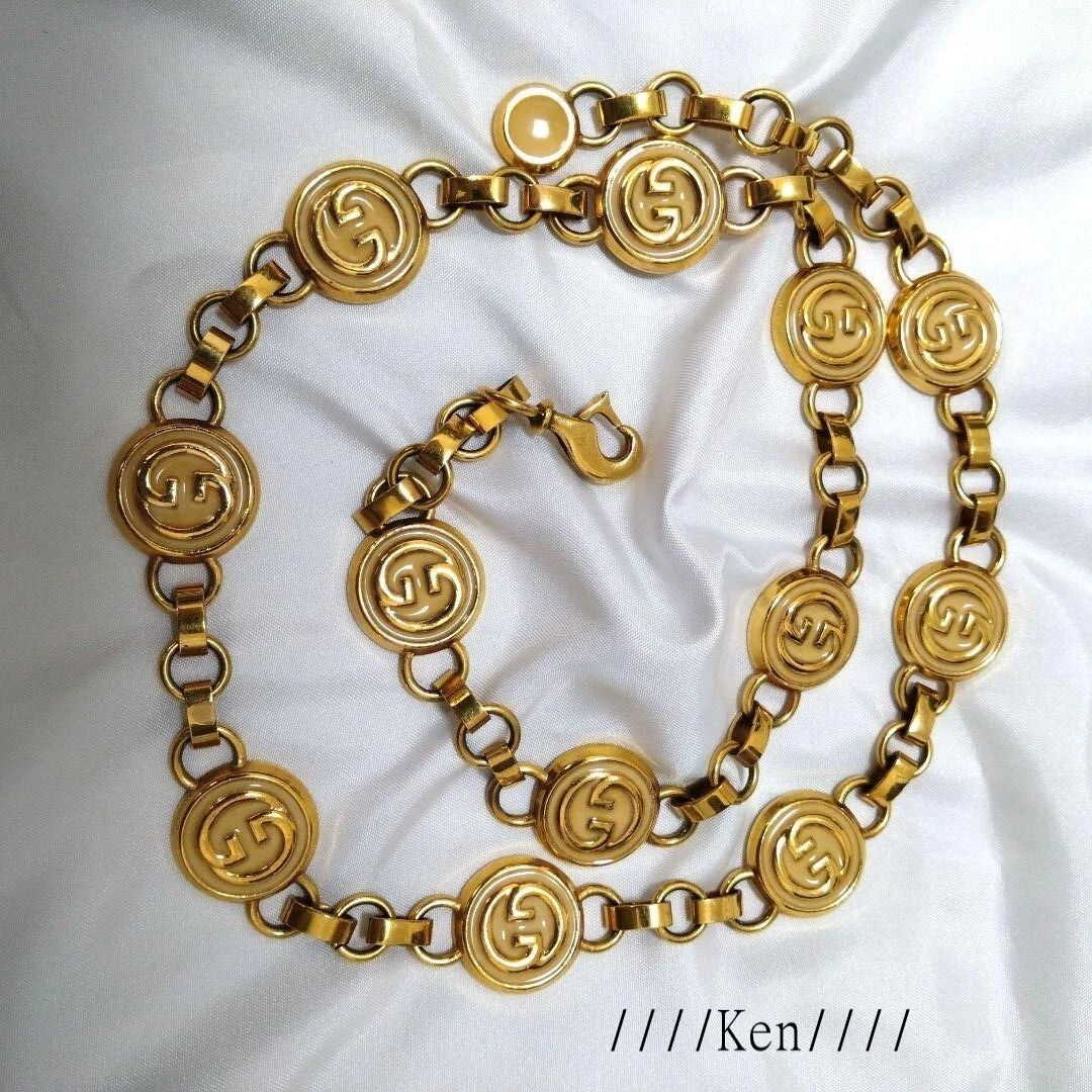 Chaîne CEINTURE GUCCI AUTHENTIQUE marque logo vintage rare or GG collier GUCCI 90 cm F/S