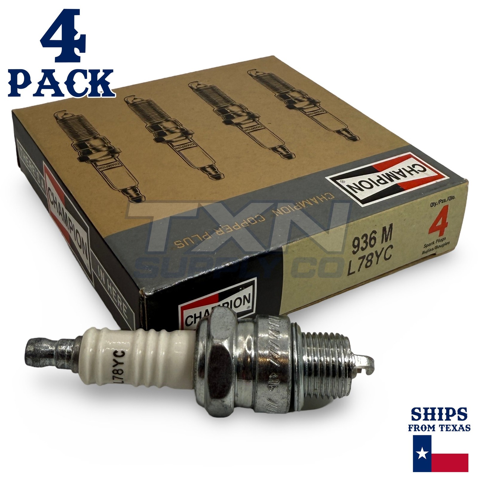 Champion 936M Copper Plus Spark Plugs L78YC Marine - 4 Pack