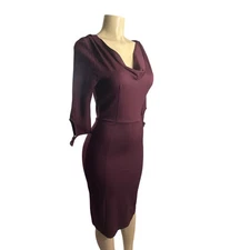 Women M Unique Vintage Pencil Wiggle Purple Cowl Neck Dress Rockabilly Retro 