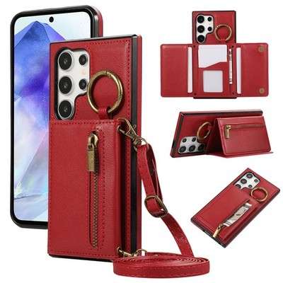 Umhängetasche Leder Reißverschluss Brieftasche Handy Hülle für Samsung Galaxy S26 S25 S24 S23 S22