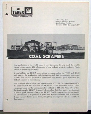 1975 Terex TS 36 TS 50 Coal Scrapers Construction Product Information