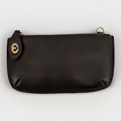 Joy Susan Black Pebbled Leather Zip Clutch 9x5 Brass Hardware