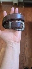 Fossil Vintage Brown Leather Western Belt Silver Ornate Buckle Sz M Medium