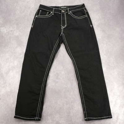 True Luck Black Straight Leg Jeans Contrast Stitch Mens 32x30 Denim