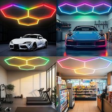 Hexagon Garage Lights RGB 3 Grid LED Ceiling Light for Car Shop Gym Workshop