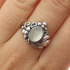 BOMA 925 Sterling Silver Vintage Real MOP Floral Oxidized Ring Size 8