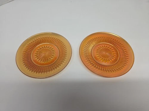 Jeanette Anniversary Bread Side Plate Marigold Carnival Glass Iridescent Vintage