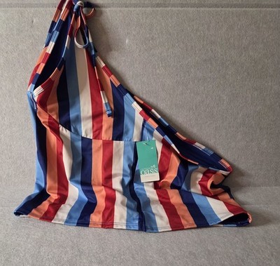 Outdoor Oasis 3XL One Shoulder Swim Top Multicolor Stripe Side Tie NWT