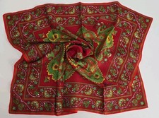 Vintage Paoli Scarf Acetate 26 Inch Square Red Green Yellow Design Square Japan