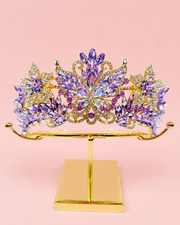 Purple Crystal Butterfly Tiara Crown Gold Tone Pageant Prom Wedding Headpiece
