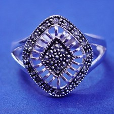 Size 6, vintage Sterling 925 silver handmade filigree ring with marcasite