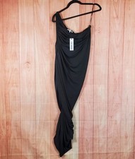 Steve Madden Ayana Womens Bodycon Dress Large Black Stretch One-Shoulder Ruched
