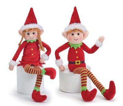 Posable Plush Elf Doll Elves Set of Boy Elf and Girl Elf with Bendable Arms a...