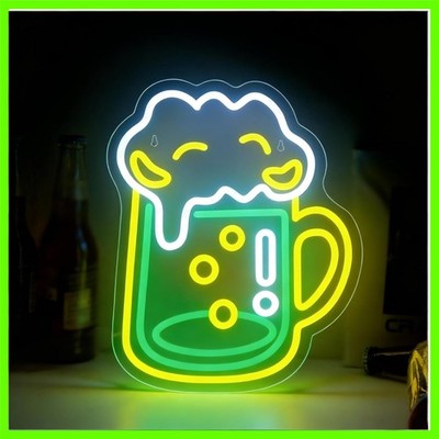 Beer Mug Shape Neon Sign, LED Light Up Decorative Sign, USB Powered Dimmable ...