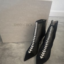 Jimmy Choo Black Mesh Crystal Straps Women's Stiletto Pumps Pointed Toe