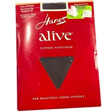 Vintage 1995 Hanes Alive Pantyhose Size B Full Support Control Top Sheer Black
