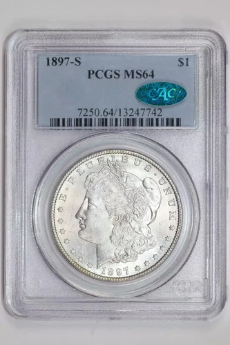 1897-S MORGAN DOLLAR PCGS MS64 CAC VERY PQ!