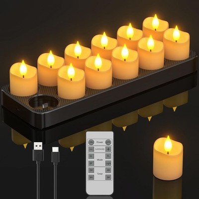 Rechargeable Flameless Candles with Remote Timer & Charging Base, 12 Pack Votive