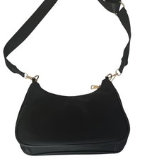 Small Black Crossbody Shoulder Purse Adjustable Detachable Strap Gold Hardware