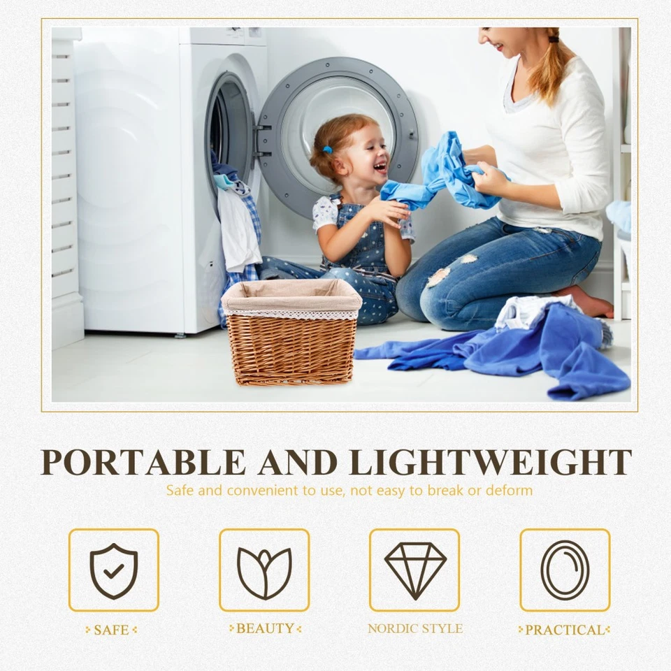 Cesti Portaoggetti Cesto in Vimini Con Coperchio Cestini Bidoni Del Bucato - Immagine 2 di 4