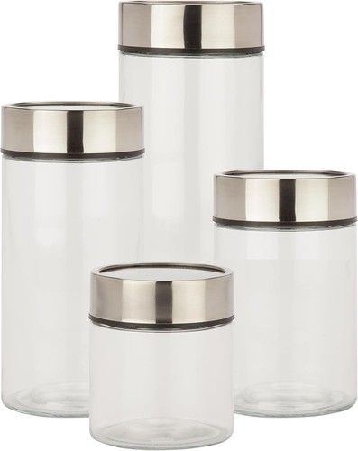 4er Set Glas Küche Kanister mit Edelstahl Deckel, 287 oz, Chrom - Bild 3 von 3