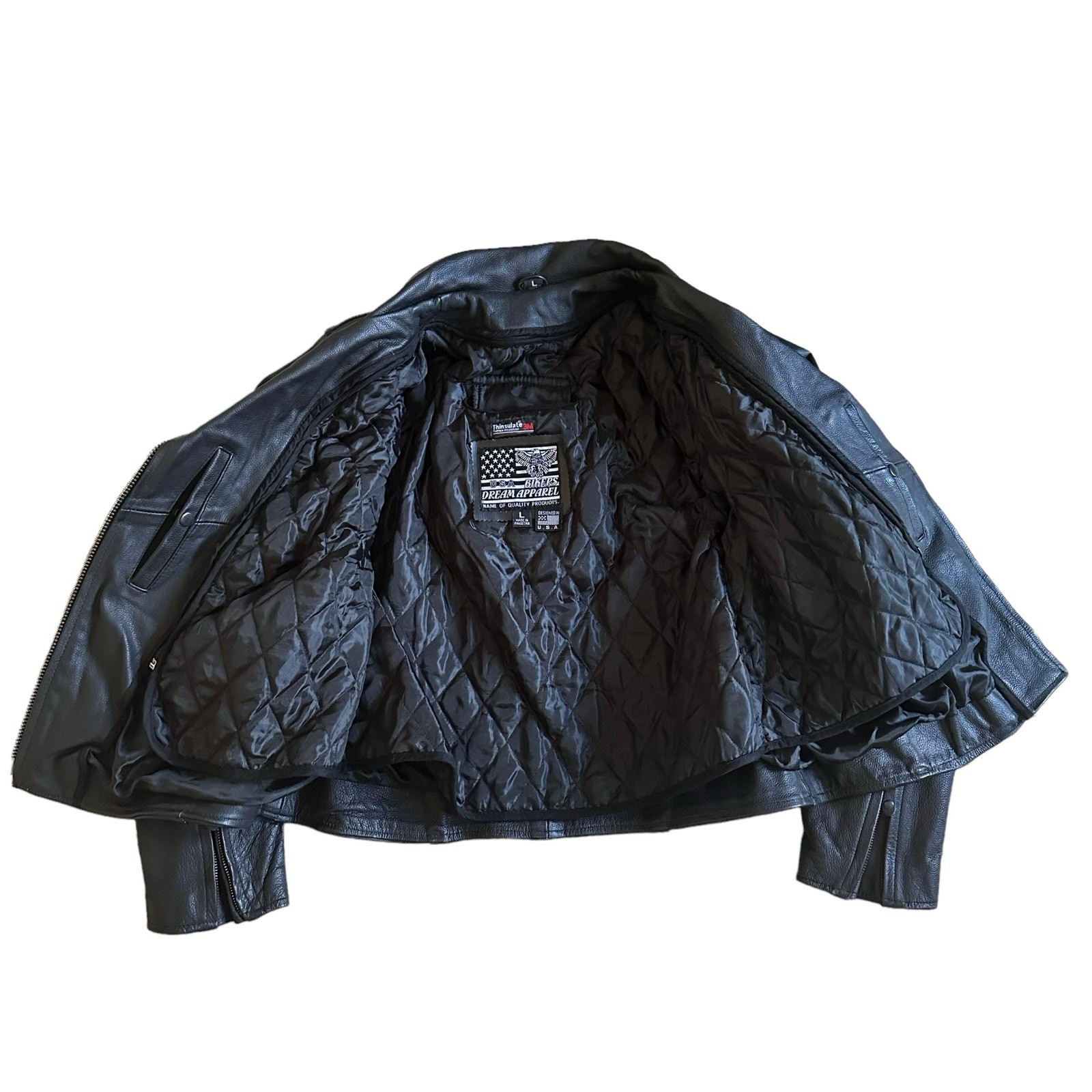 Bikers Dream Apparel Women L Black Leather Motorcycle Jacket Thinsulate Quilted