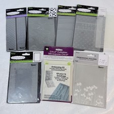 Lot 8 Embossing Folders Darice Cricut Clouds Tree Trunks Birthday Doily Alphabet
