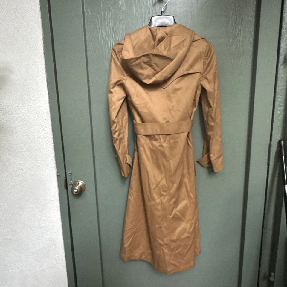 Stan Herman Trench Coat Medium Brown Belted Women's Sz8 Removable Hood Pockets - Image 3 of 4
