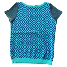 LOFT WOMANS COLORFUL GEOMETRIC PATTERNED BLUE TOP BLOUSE XSP | X1