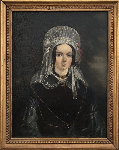 Ölbild Russland Russia Porträt Frau mit Tracht 19. Jahrhundert 32 x 27 cm - Bild 3 von 15