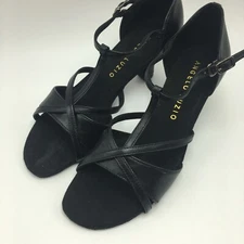 Angelo Luzio T-strap ballroom sandal shoe 2.5" heel, blk, suede leather 6.5, 10
