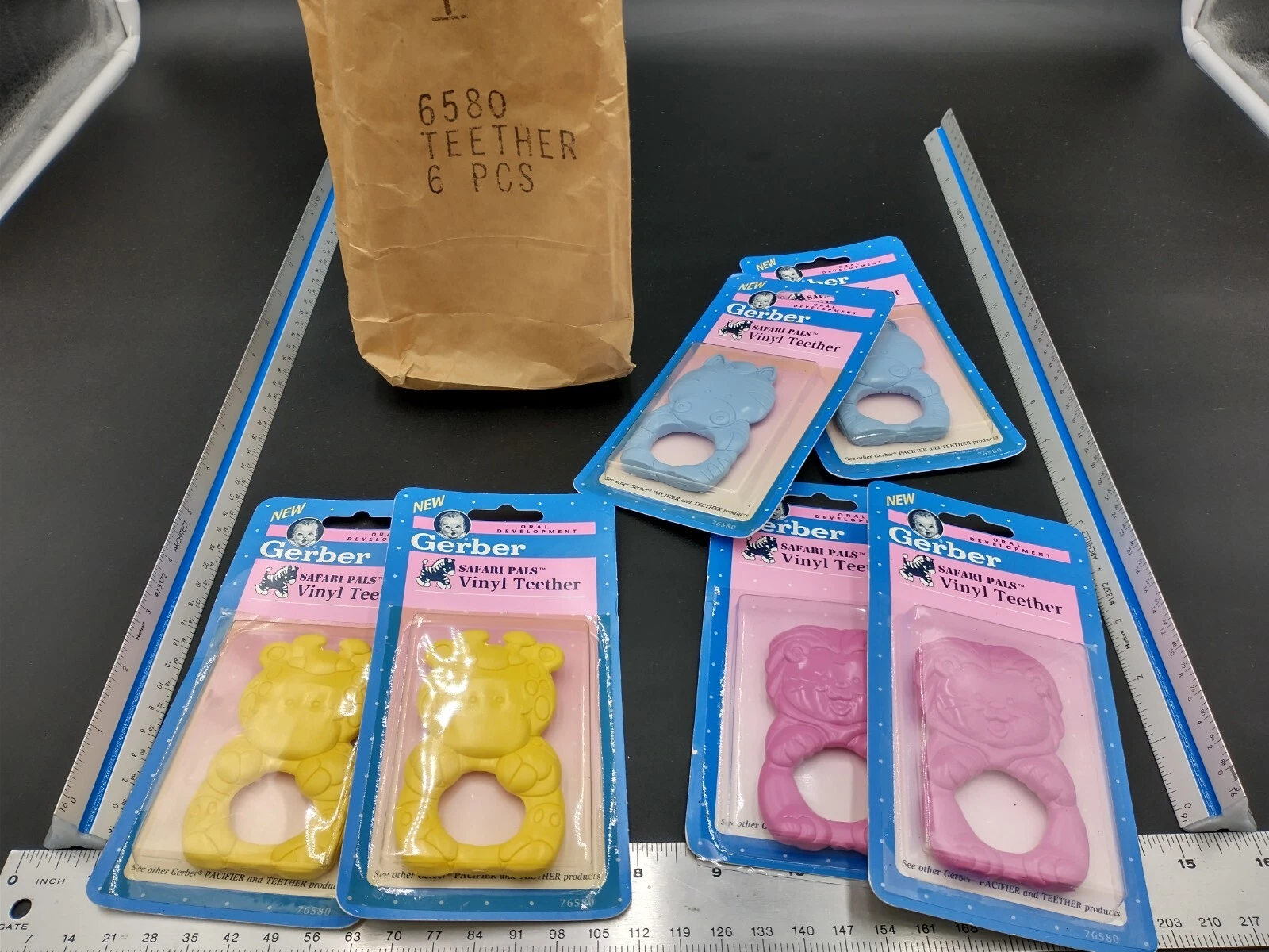 Vtg 1993 Gerber Safari Pals Vinyl Teethers #6580 Baby 3 Colors/6 Pcs NOS #1687