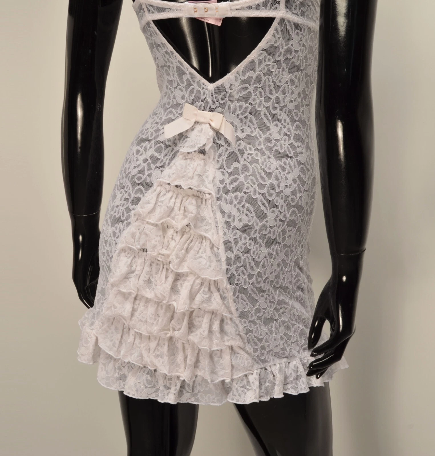 UNDERCOVER Victorias Secret The Lacie Y2K Mini Abito Sexy Coquette Bianco Pizzo Taglia S